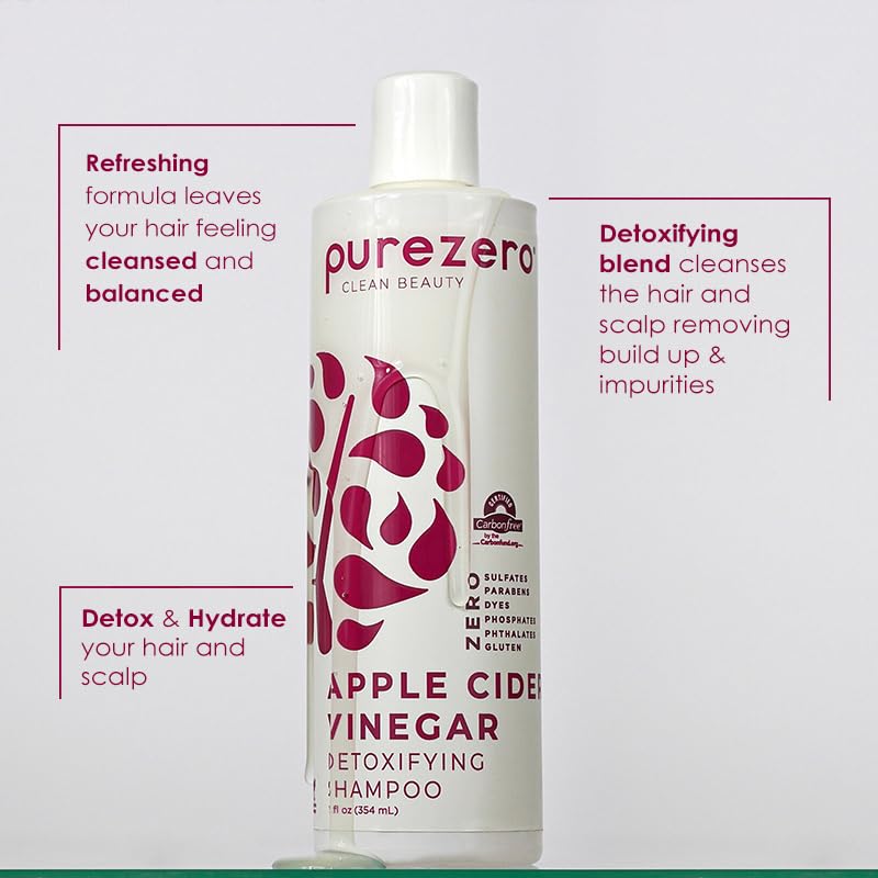 Purezero Apple Cider Vinegar Shampoo & Conditioner Set - Detox Scalp & Hair - Zero Sulfates, Parabens, Dyes - Great For